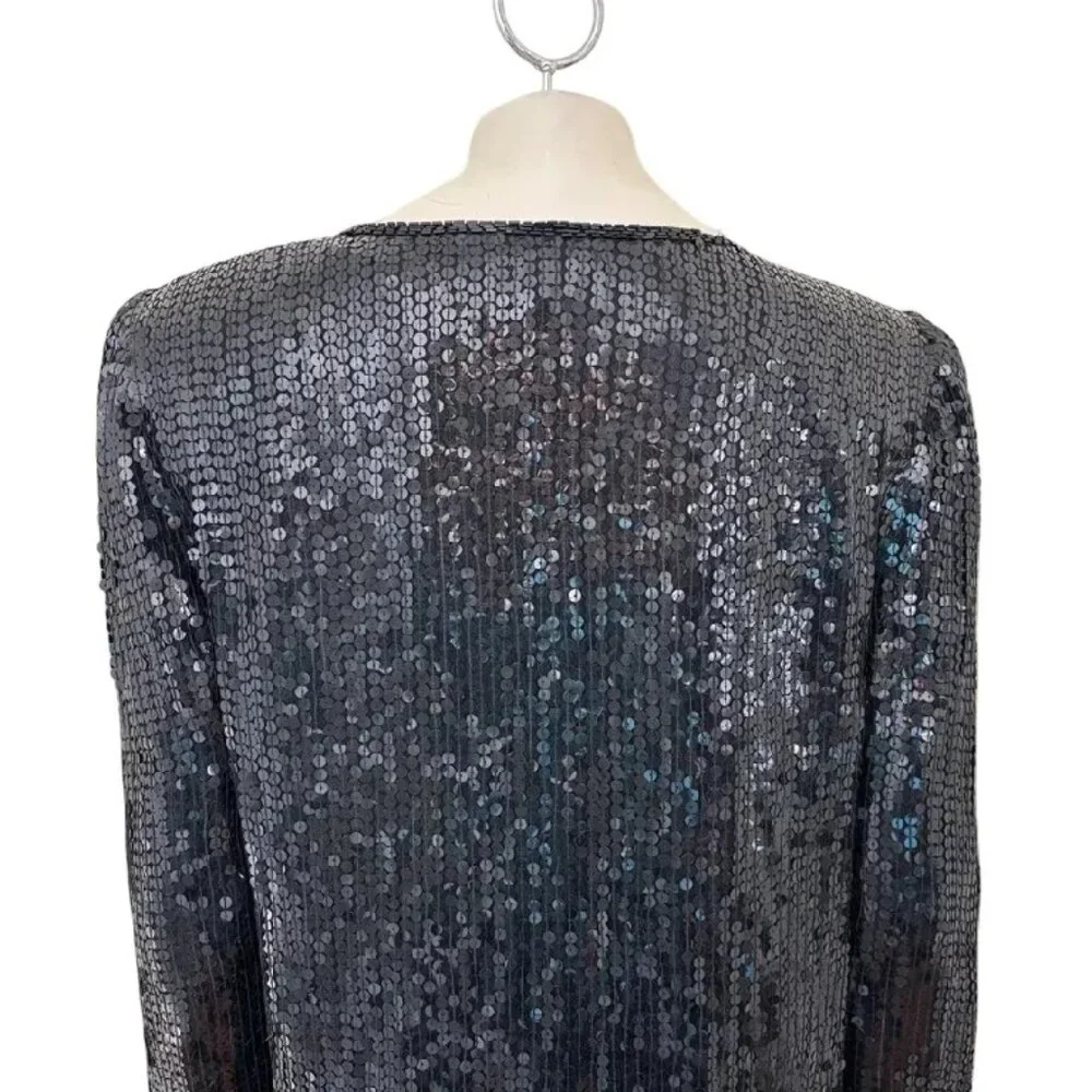 VTG STENAY 100% Silk All Over Sequin Beaded Formal Jacket in Black & Gold SZ L